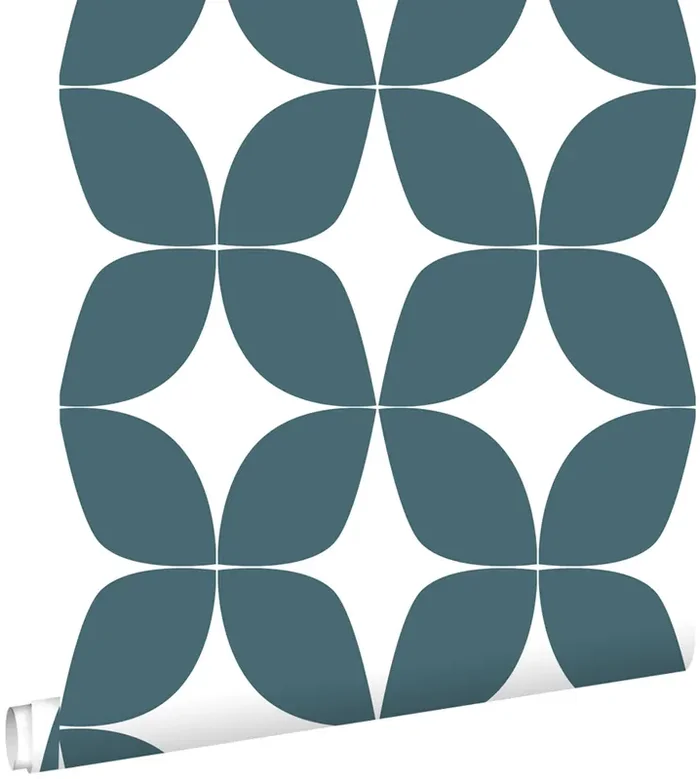 papel pintado motivo gráfico azul oscuro agrisado y blanco de ESTAhome – 139100