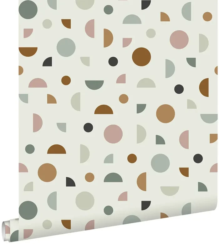 papel pintado motivo gráfico beige claro, rosa viejo y menta verde de ESTAhome – 139277