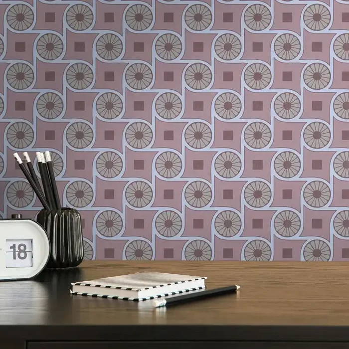 papel pintado motivo gráfico morado lila, azul y gris de Livingwalls – AS-390601