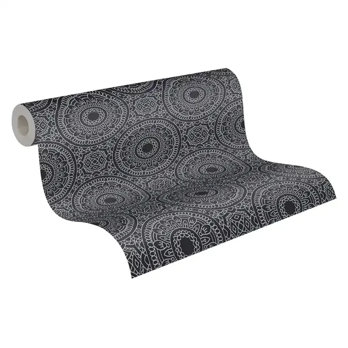 papel pintado motivo gráfico negro y plata de Livingwalls – AS-389681