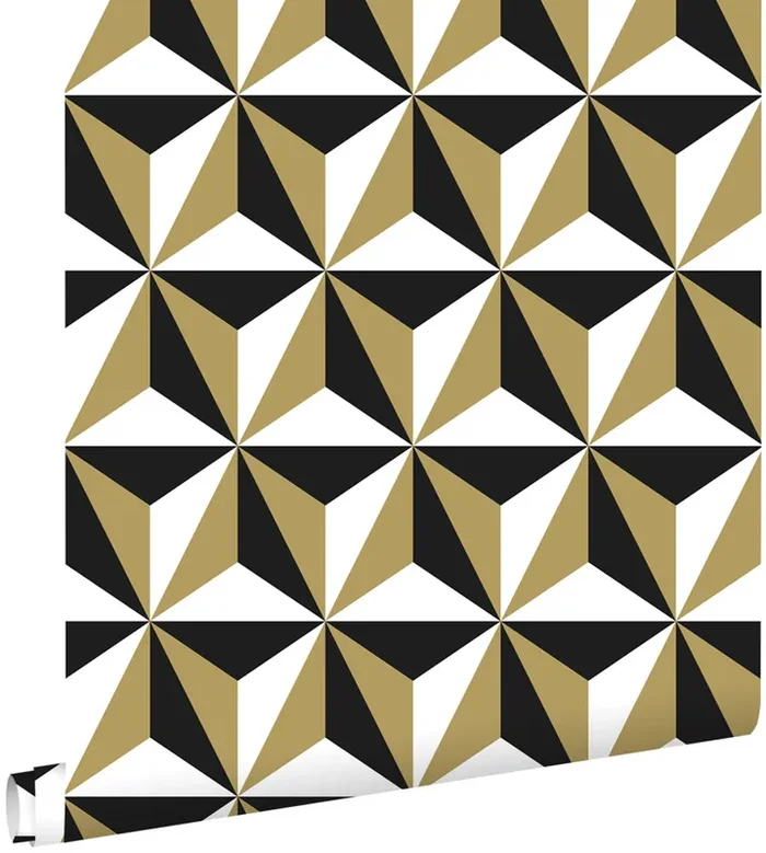 papel pintado motivo gráfico oro brillante claro, blanco y negro de ESTAhome – 139118