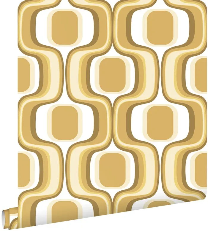 papel pintado ornamento retro amarillo ocre y marrón de ESTAhome – 131584