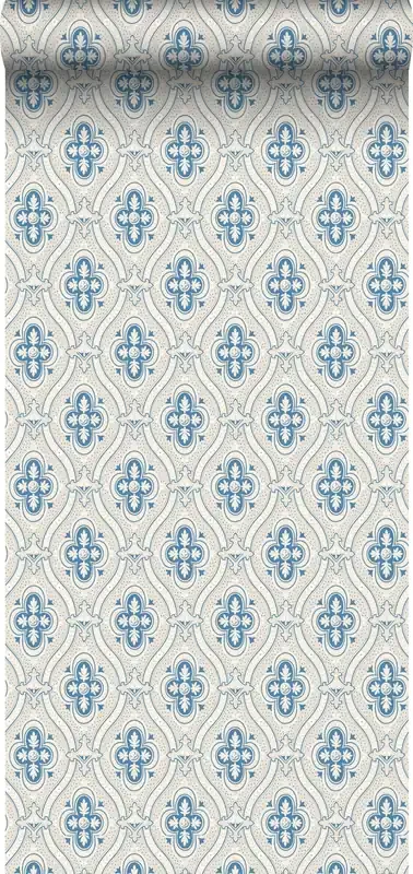 papel pintado ornamento retro azul y gris de Borastapeter – 660065