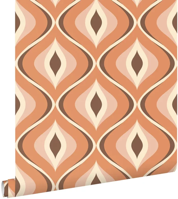 papel pintado ornamento retro naranja y marrón de ESTAhome – 130986