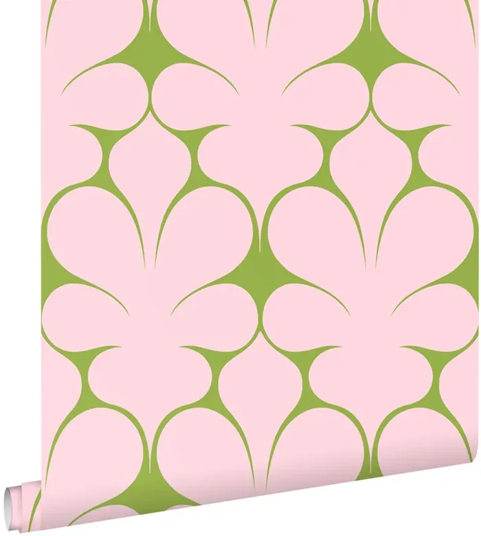 papel pintado ornamento retro rosa y verde de ESTAhome – 131563
