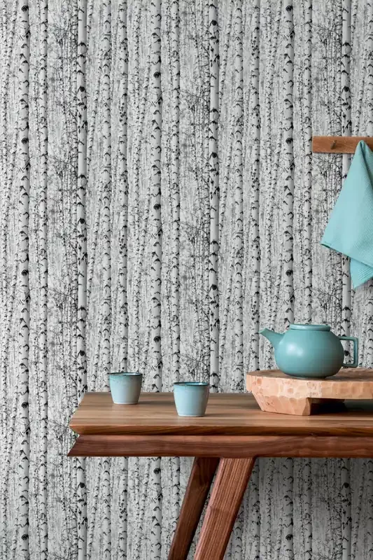 papel pintado paisaje boscoso blanco, gris y negro de Livingwalls – AS-387191