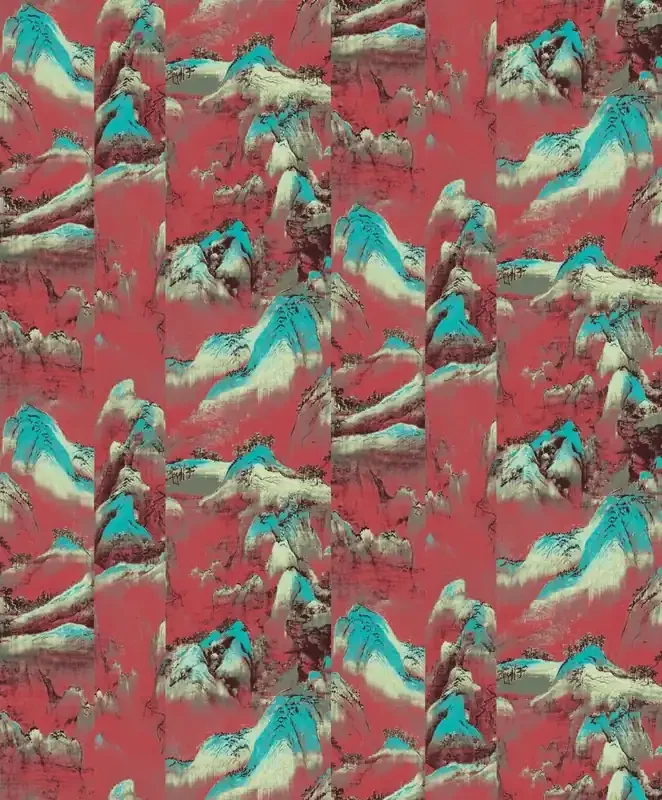 papel pintado paisaje montañoso con árboles rojo de Masureel – 630657