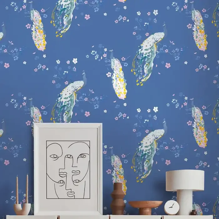 papel pintado pájaro azul, rosa, naranja, blanco y verde de Livingwalls – AS-389063