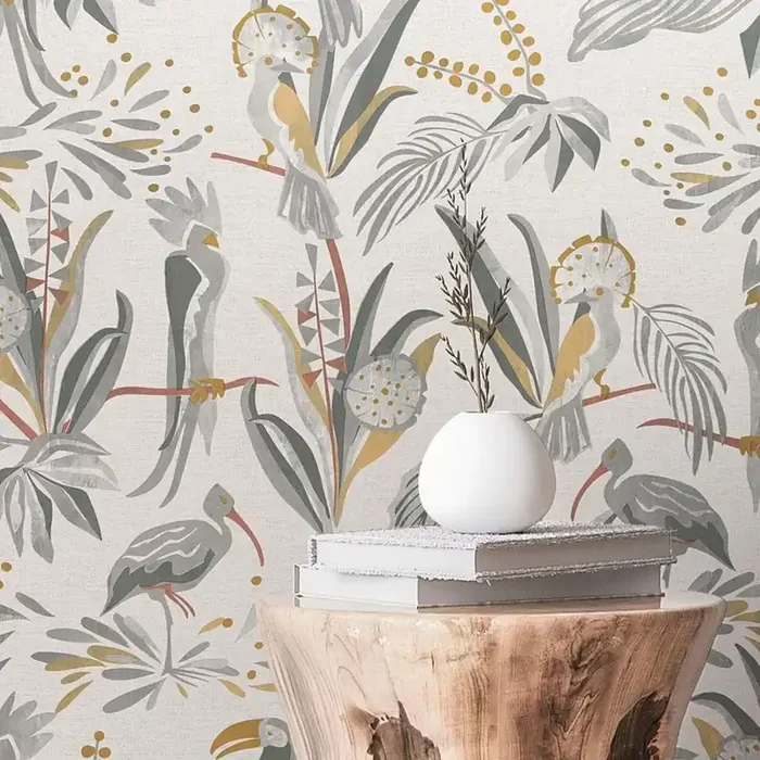 papel pintado pájaro gris, amarillo y rojo de Livingwalls – AS-388984