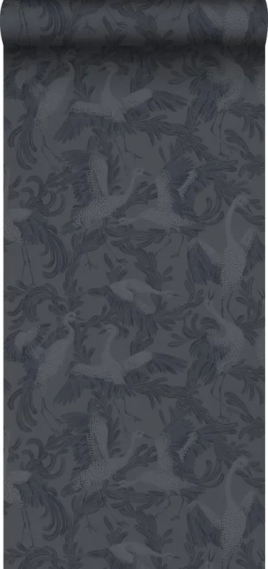 papel pintado pájaros grulla azul oscuro de Borastapeter – 660315
