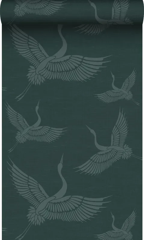 papel pintado pájaros grulla azul petroleo de Origin Wallcoverings – 347759