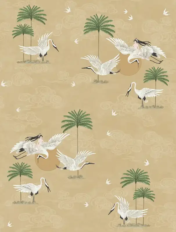 papel pintado pájaros grulla beige de Walls4You – 640344