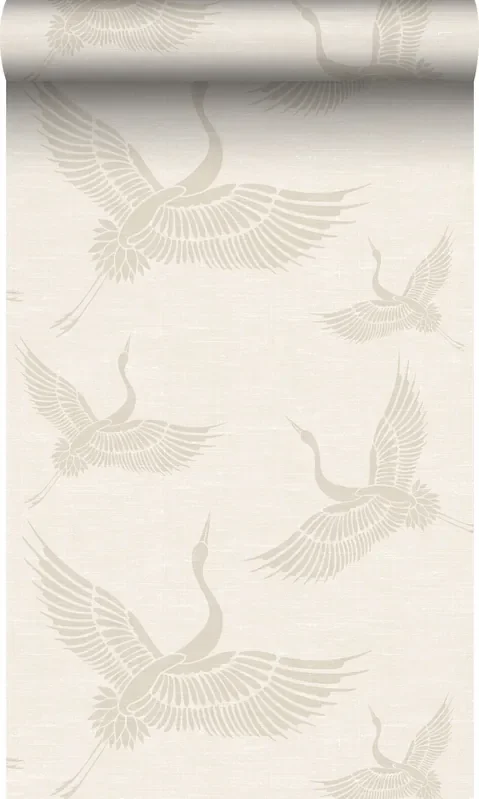 papel pintado pájaros grulla color arena de Origin Wallcoverings – 347827