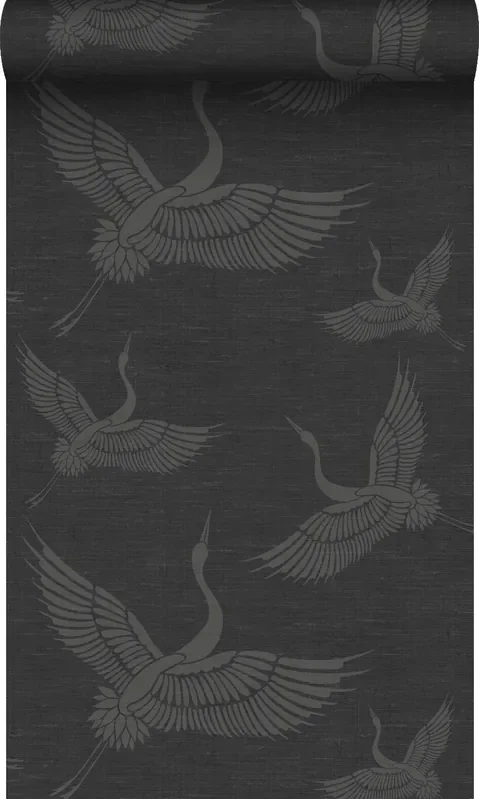 papel pintado pájaros grulla gris oscuro de Origin Wallcoverings – 347760