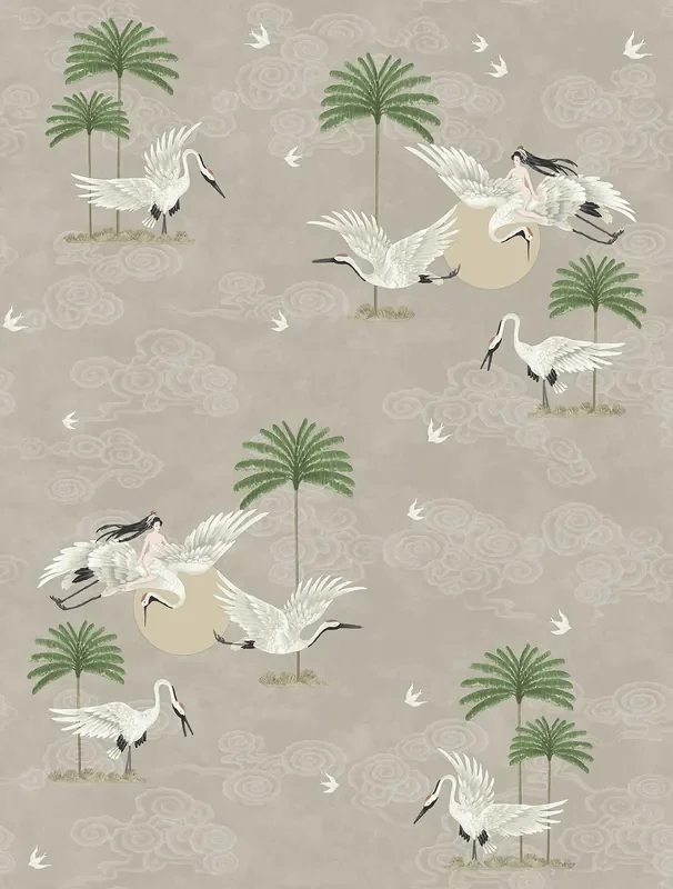 papel pintado pájaros grulla gris pardo de Walls4You – 640342