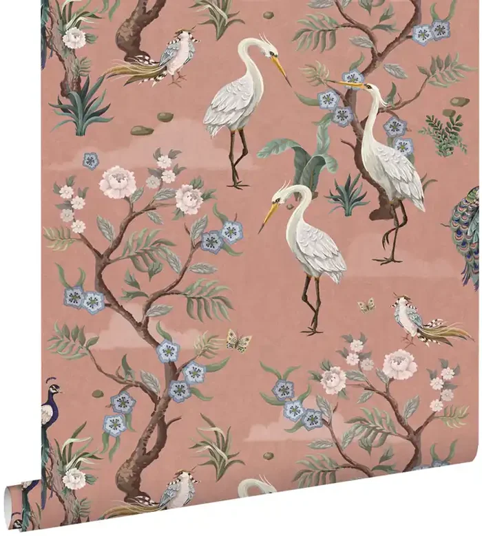 papel pintado pájaros grulla rosa viejo de ESTAhome – 139708