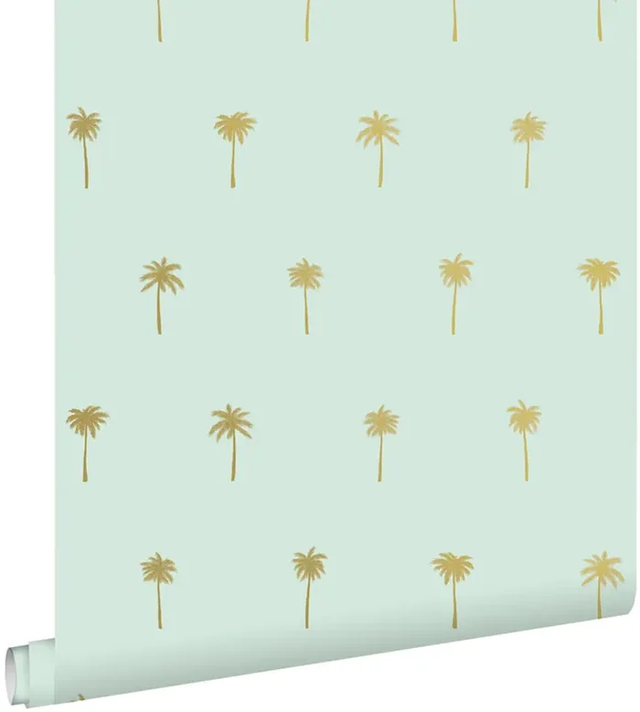 papel pintado palmeras menta verde y oro de ESTAhome – 139159