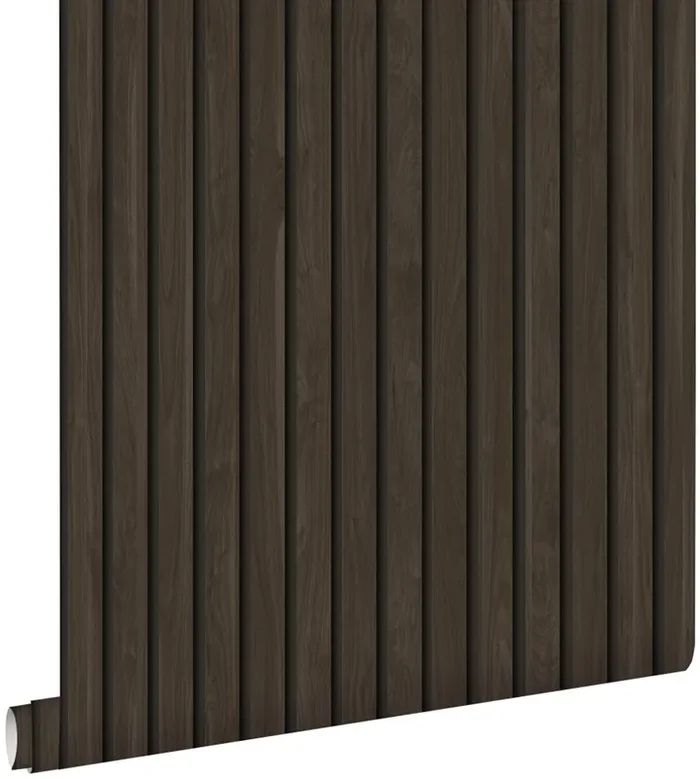 papel pintado paneles de madera con efecto 3D marrón oscuro de ESTAhome – 139610