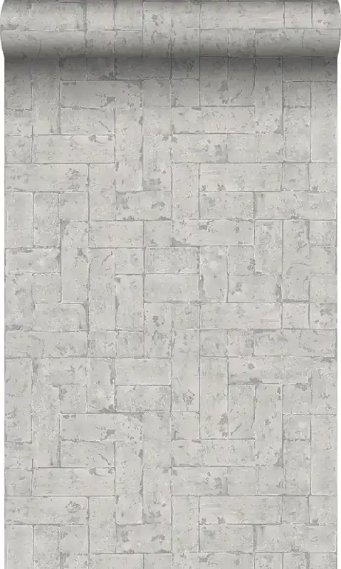 papel pintado pared de ladrillos gris claro de Origin Wallcoverings – 347570
