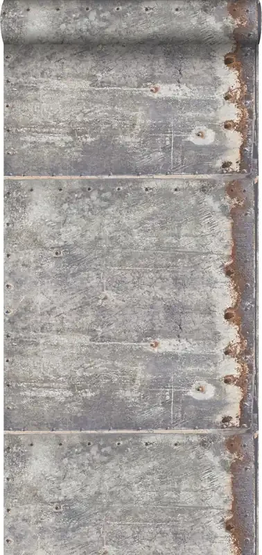 papel pintado pared metálica oxidada gris de Walls4You – 935285