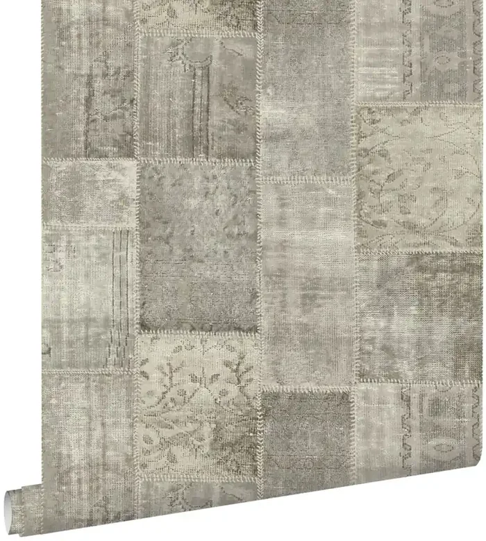 papel pintado patchwork kilim gris pardo de ESTAhome – 148331