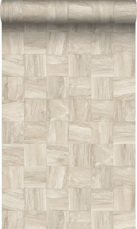 papel pintado pedazos cuadrados de madera de desecho recuperada beige claro de Origin Wallcoverings – 347929