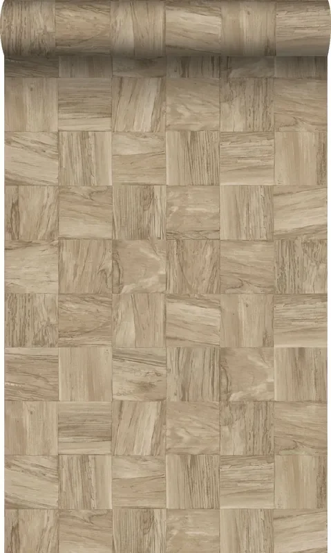 papel pintado pedazos cuadrados de madera de desecho recuperada beige de Origin Wallcoverings – 347930