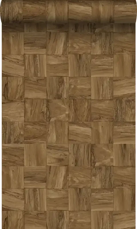 papel pintado pedazos cuadrados de madera de desecho recuperada marrón de Origin Wallcoverings – 347932