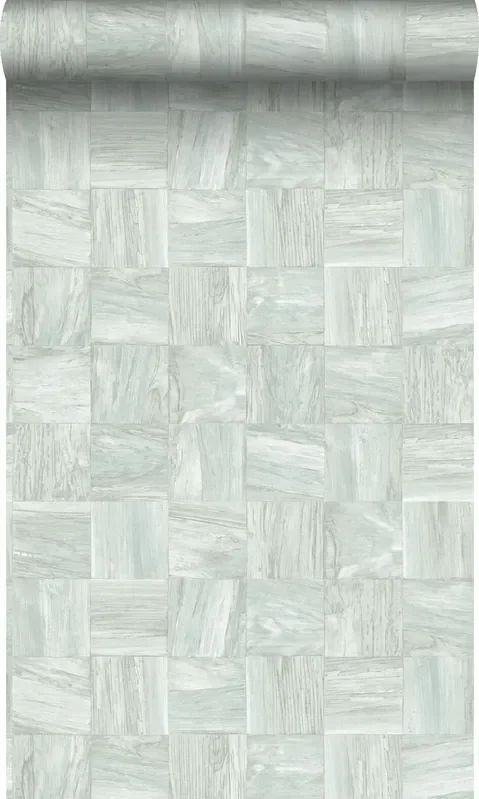 papel pintado pedazos cuadrados de madera de desecho recuperada verde grisáceo claro de Origin Wallcoverings – 347516