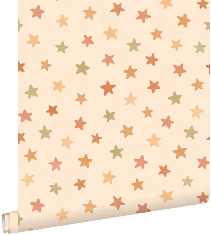 papel pintado pequeñas estrellas beige, naranja y amarillo de ESTAhome – 131706