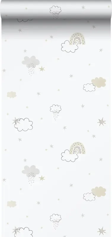 papel pintado pequeñas nubes gris, beige y blanco de Sanders & Sanders – 640639