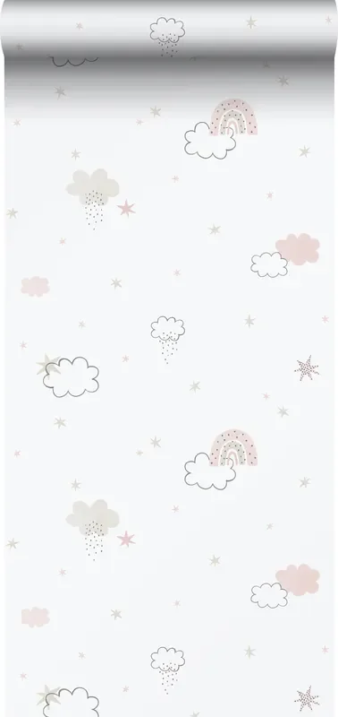 papel pintado pequeñas nubes rosa claro y blanco de Sanders & Sanders – 640637
