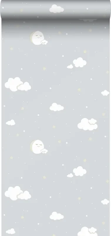 papel pintado pequeñas nubes verde grisáceo y blanco de Sanders & Sanders – 640559