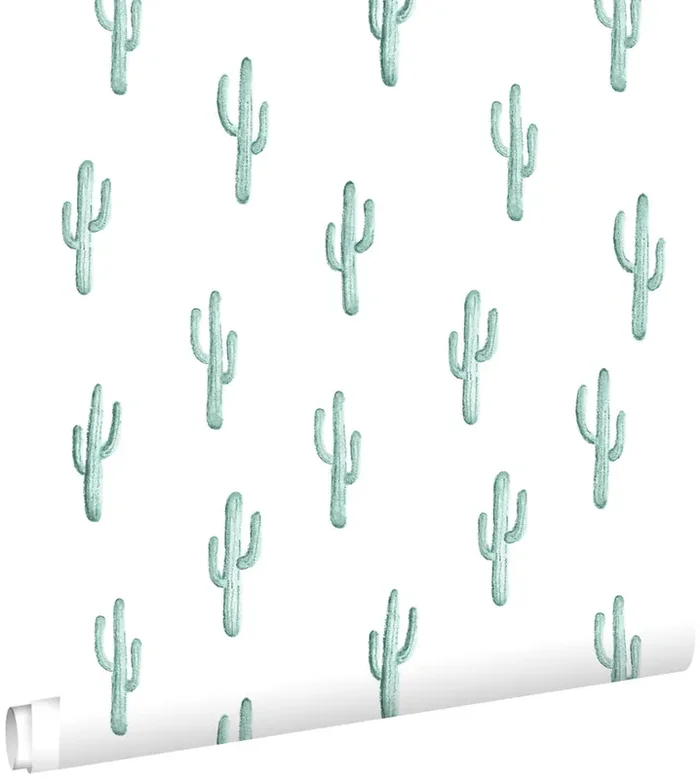 papel pintado pequeño cactus del desierto turquesa grisáceo de ESTAhome – 138898