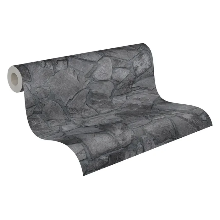 papel pintado piedra negro, gris carbón y gris de Livingwalls – AS-389367
