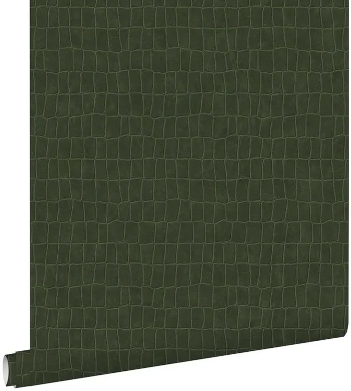 papel pintado piel de cocodrilo verde oliva agrisado de ESTAhome – 139187