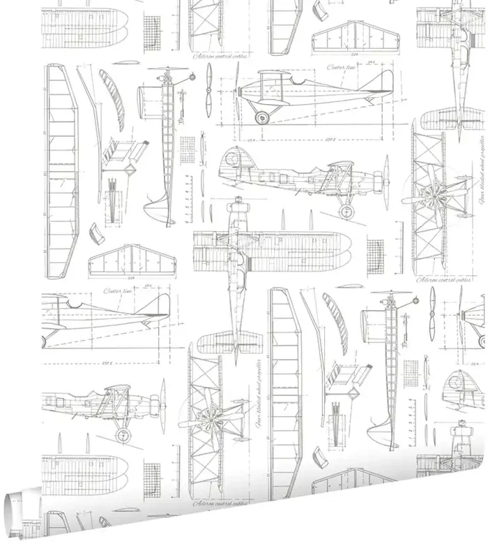 papel pintado planos de construcción de aviones blanco de ESTAhome – 128812