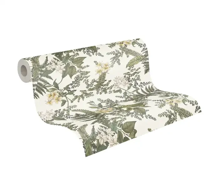 papel pintado plantas blanco, verde oscuro y amarillo de Livingwalls – AS-394243