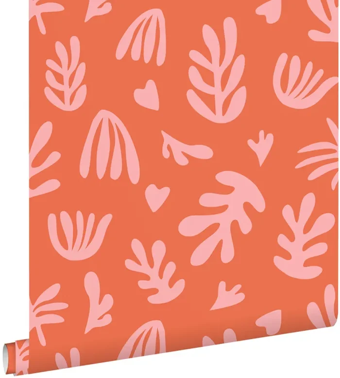 papel pintado plantas en estilo Matisse naranja y rosa de ESTAhome – 131021