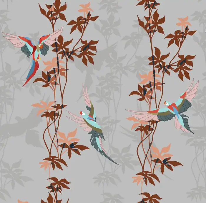 papel pintado plantas tropicales gris y rojo barro cocido de Walls4You – 640111