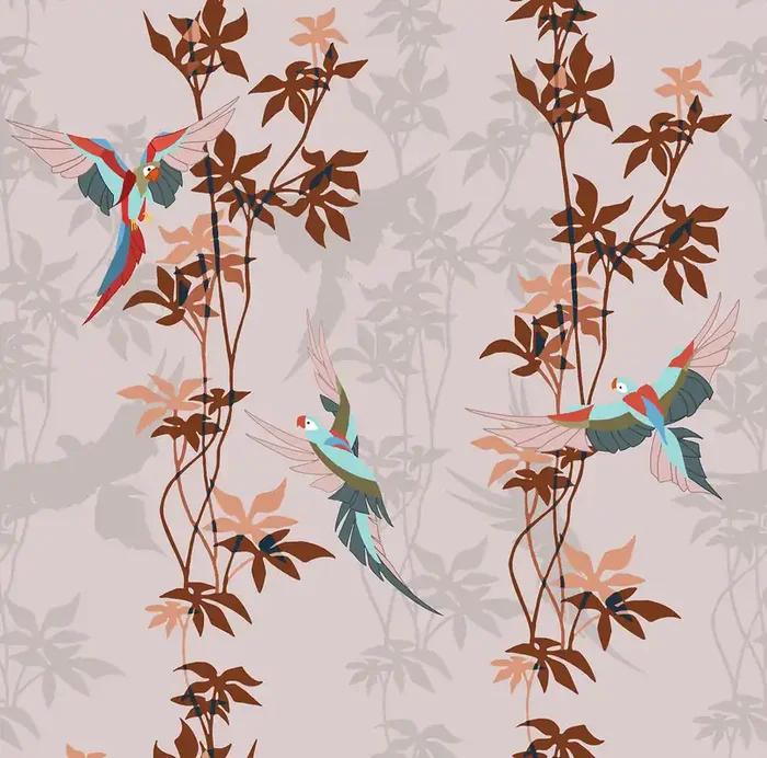 papel pintado plantas tropicales rosa viejo y rojo barro cocido de Walls4You – 640110