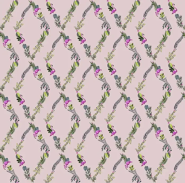 papel pintado plantas tropicales rosa viejo y verde de Walls4You – 640106
