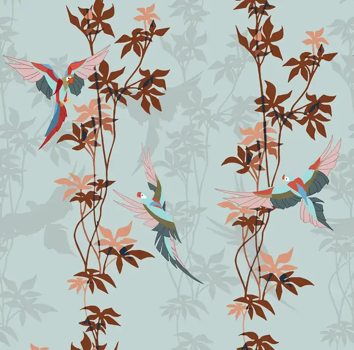 papel pintado plantas tropicales turquesa y rojo barro cocido de Walls4You – 640109