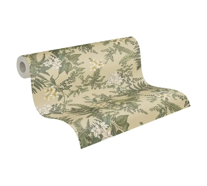 papel pintado plantas verde, verde oscuro, blanco y amarillo de Livingwalls – AS-394241