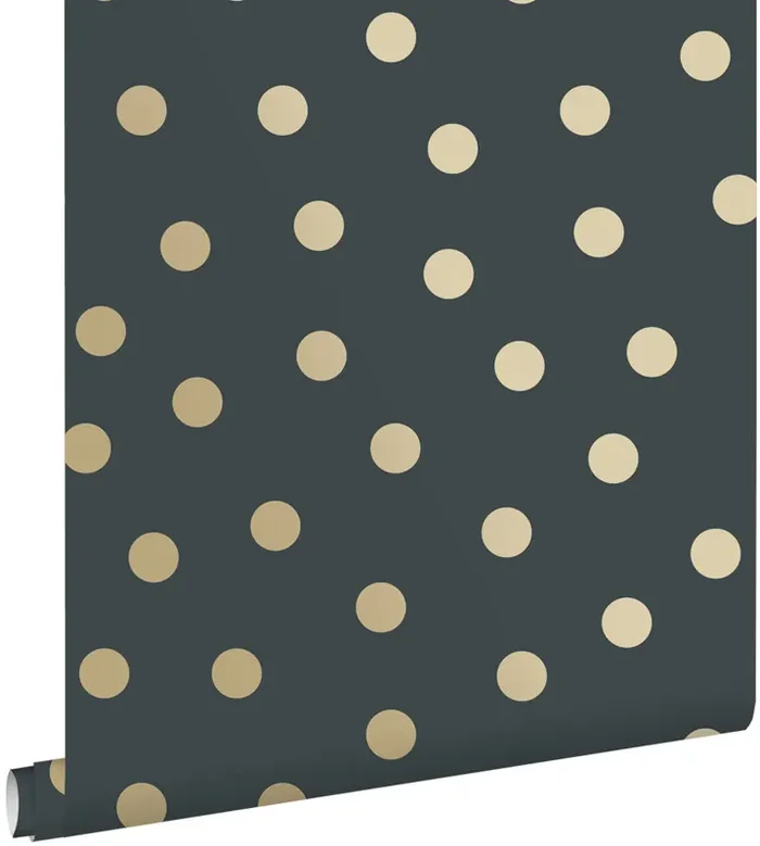papel pintado puntos lunares azul agrisado y oro de ESTAhome – 139246