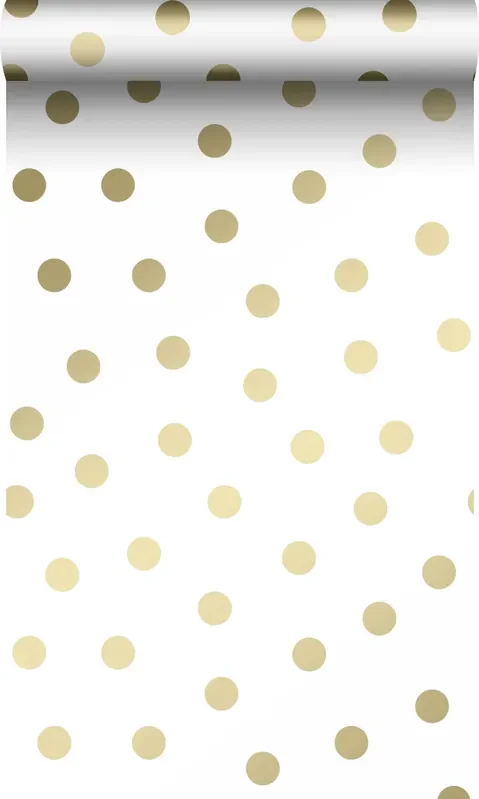 papel pintado puntos lunares blanco y oro de Origin Wallcoverings – 347674