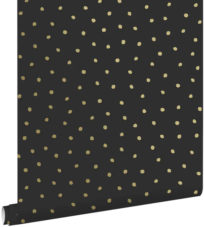 papel pintado puntos lunares negro y oro de ESTAhome – 139122