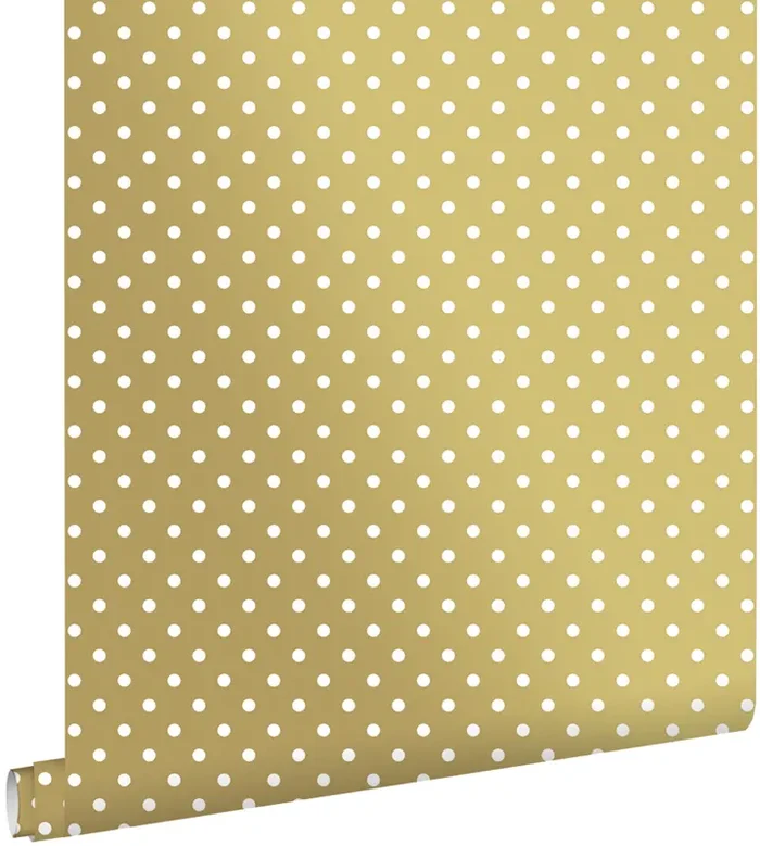 papel pintado puntos lunares oro brillante claro y blanco de ESTAhome – 139114