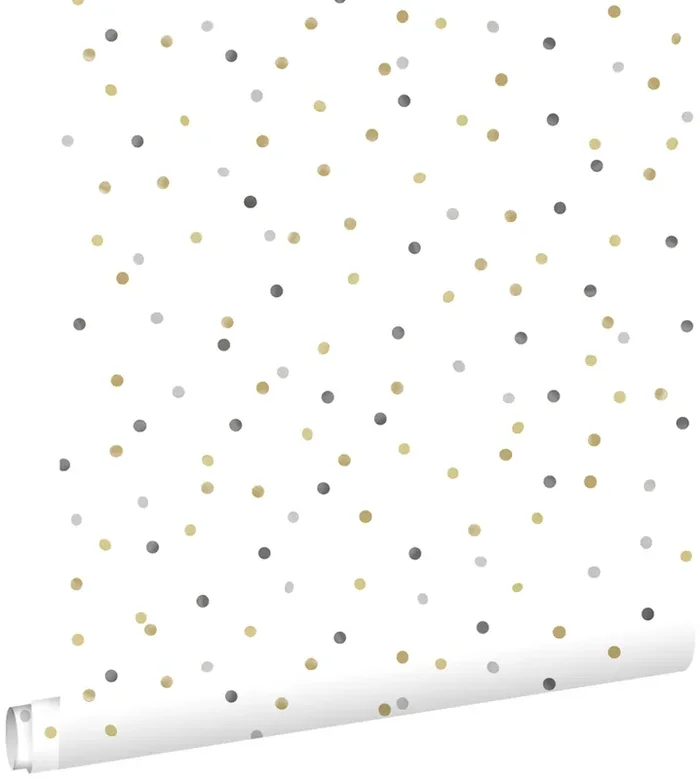 papel pintado puntos lunares oro, gris claro y gris oscuro de ESTAhome – 139050
