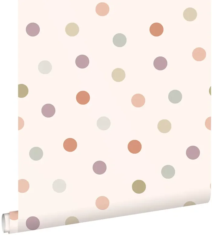 papel pintado puntos lunares polka dots rosa y multicolor de ESTAhome – 131624